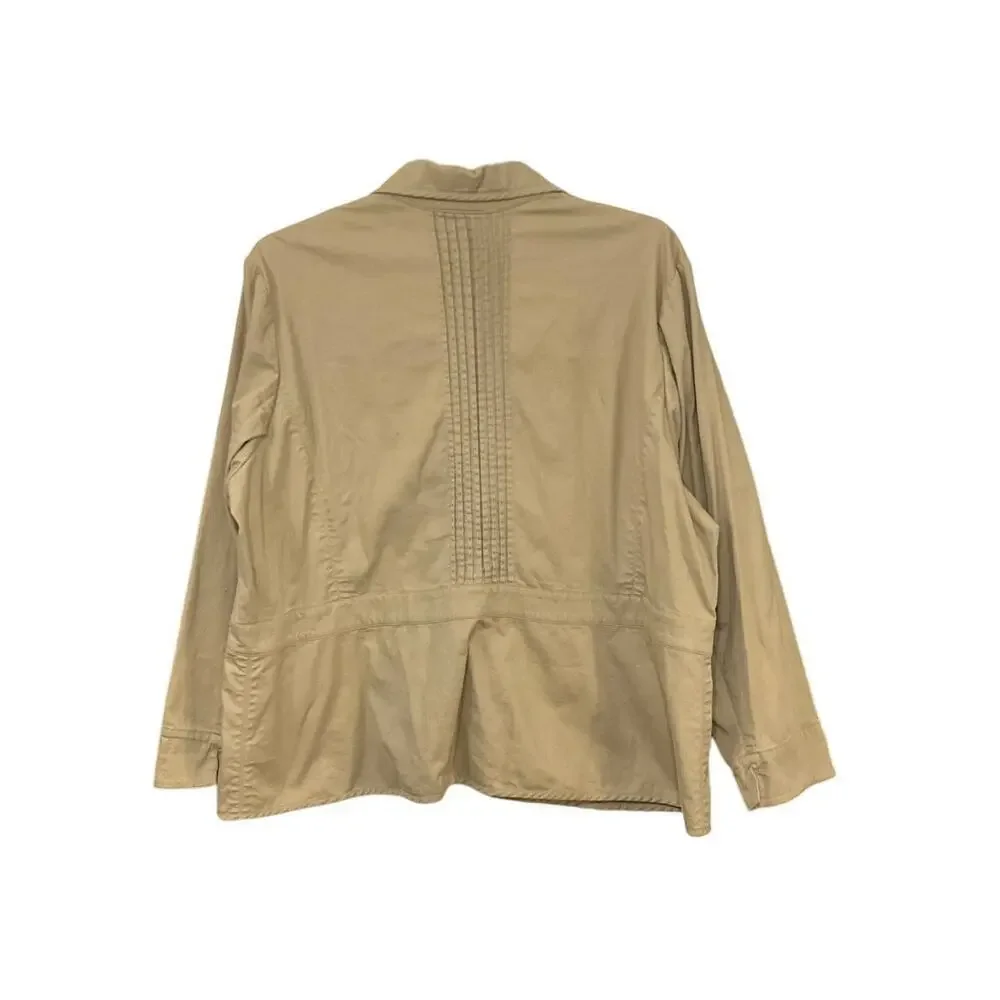 Coldwater Creek Tan Pleated Jacket Button Front Cotton Stretch Womens Sz 3X Plus